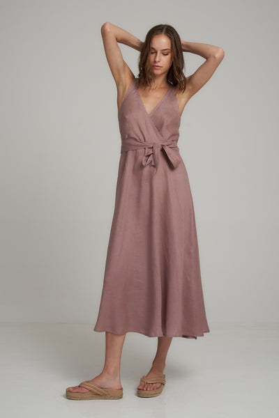 LILYA REVERSE LINEN WRAP DRESS LAVENDER