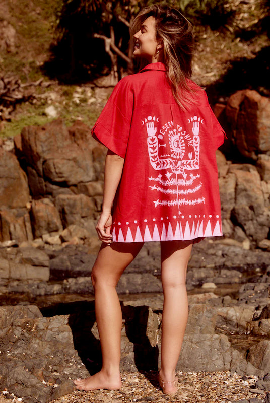 Sabbi The Patron linen short sleeve shirt Shine Baby Red