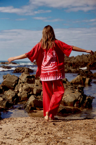 Sabbi The Patron linen short sleeve shirt Shine Baby Red