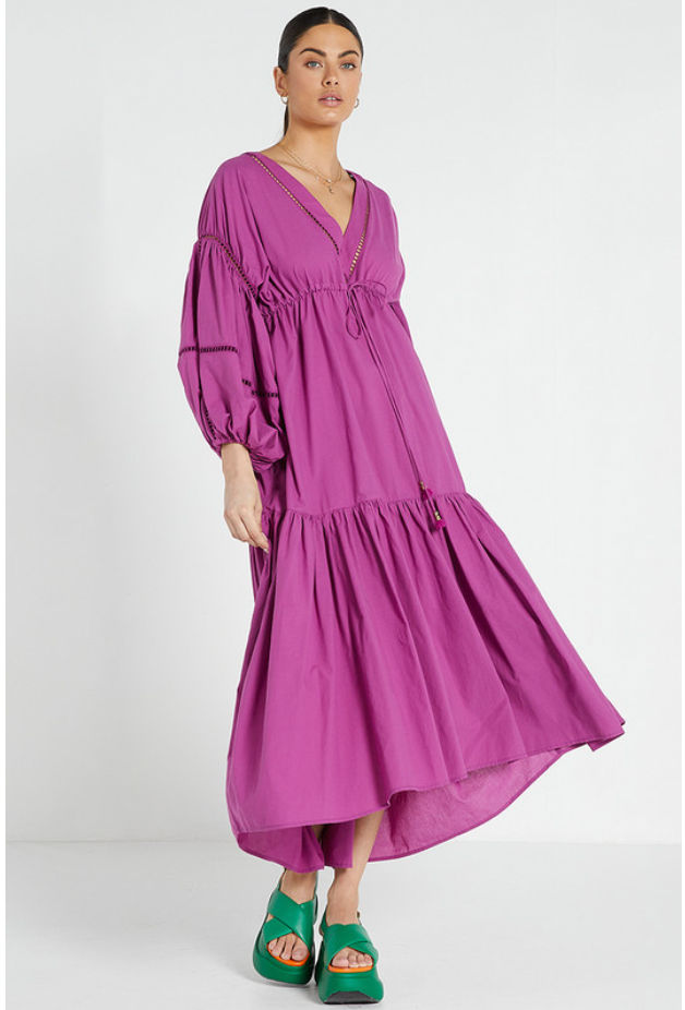 BILLOW SLEEVE MAXI DRESS PLUM