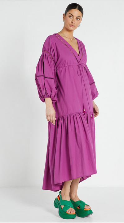 BILLOW SLEEVE MAXI DRESS PLUM