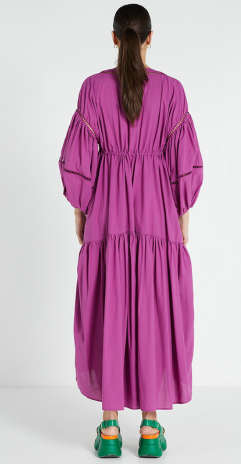 BILLOW SLEEVE MAXI DRESS PLUM