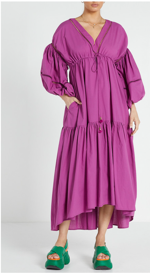 BILLOW SLEEVE MAXI DRESS PLUM