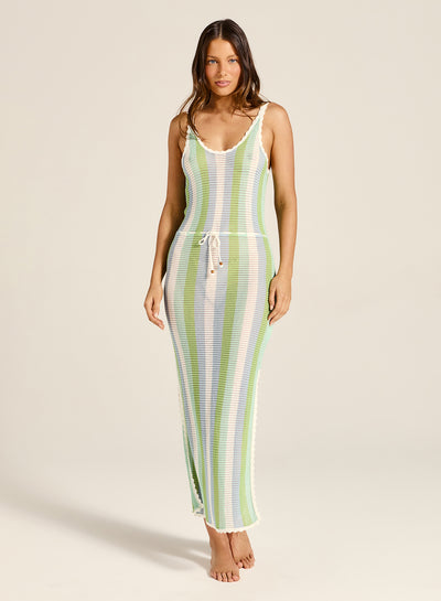 TIGERLILY MARA MAXI DRESS  GREEN/BLUE STRIPE