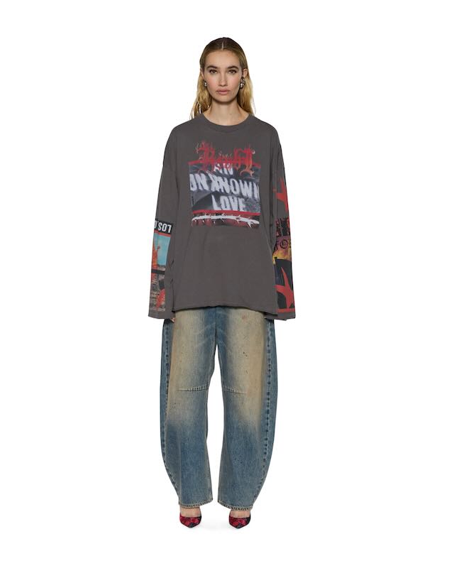 KSUBI ALTAR LONG SLEEVE BOYFRIEND TEE CHARCOAL