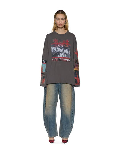 KSUBI ALTAR LONG SLEEVE BOYFRIEND TEE CHARCOAL