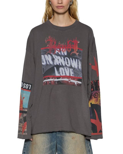 KSUBI ALTAR LONG SLEEVE BOYFRIEND TEE CHARCOAL