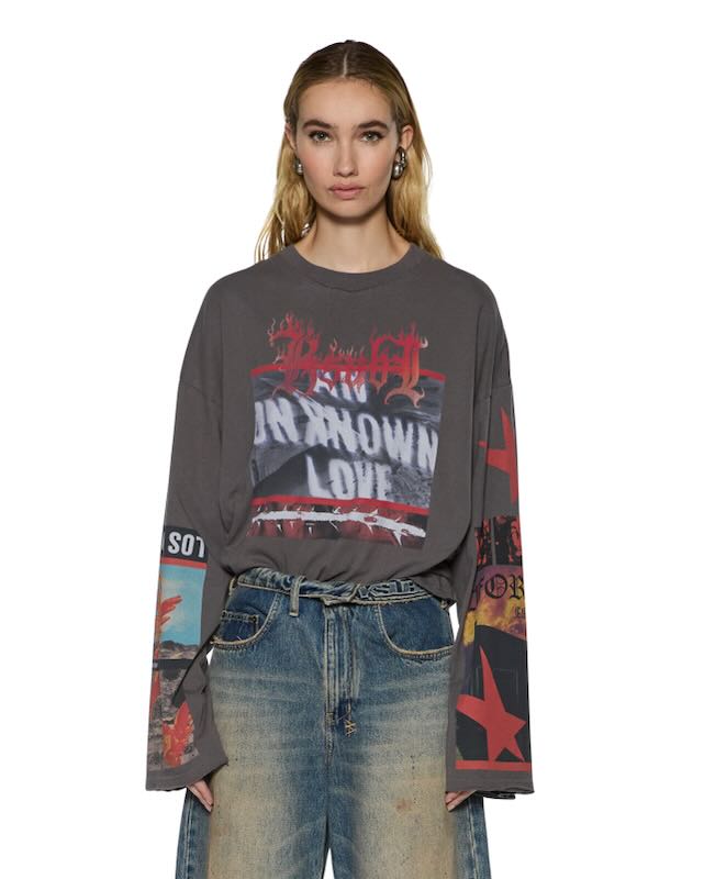 KSUBI ALTAR LONG SLEEVE BOYFRIEND TEE CHARCOAL