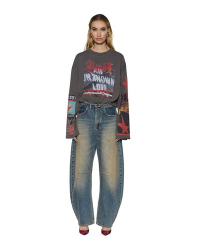 KSUBI ALTAR LONG SLEEVE BOYFRIEND TEE CHARCOAL