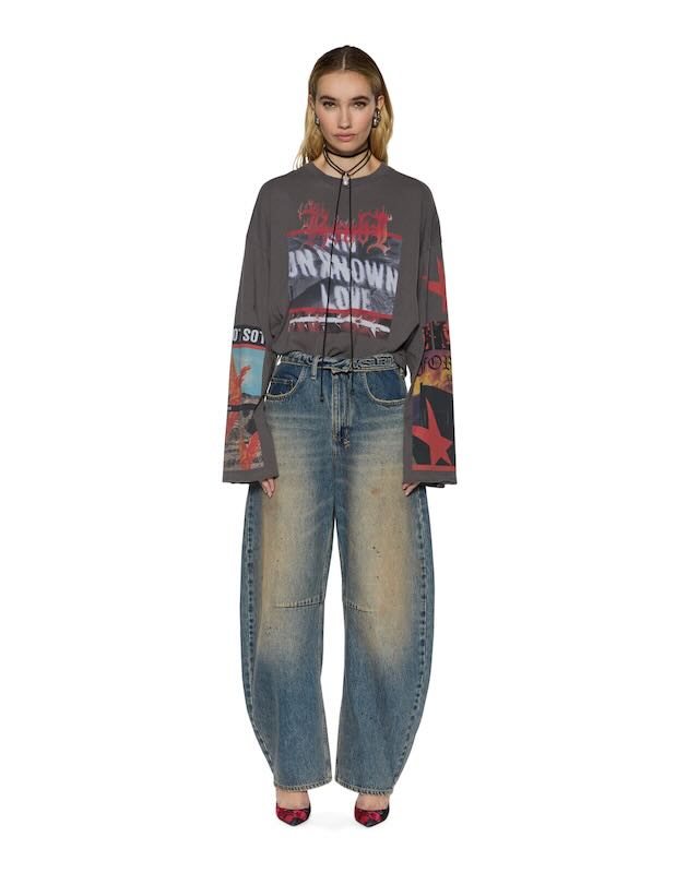 KSUBI ALTAR LONG SLEEVE BOYFRIEND TEE CHARCOAL