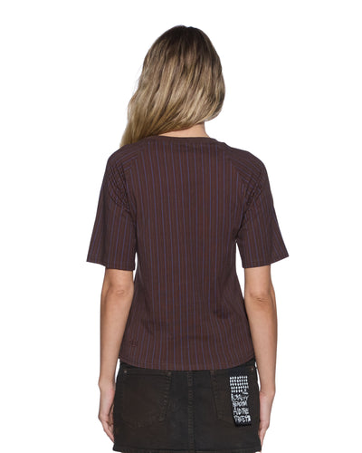 PORTER SS TOP PINSTRIPE BROWN