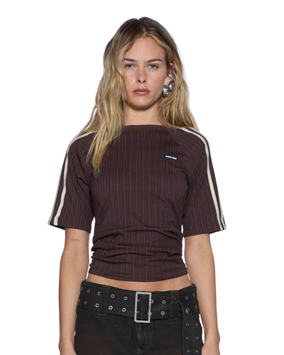 PORTER SS TOP PINSTRIPE BROWN