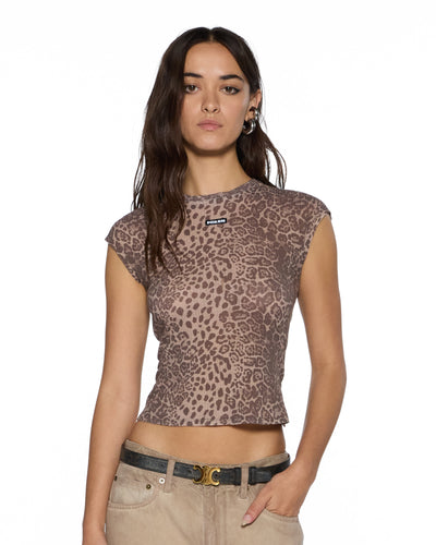 KSUBI STAPLE TEE SHEER LEOPARD