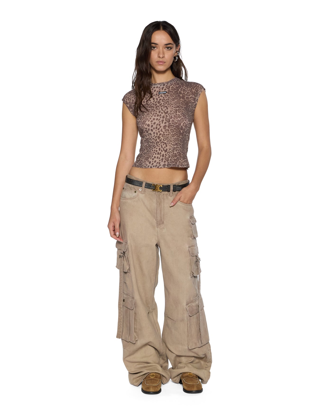 KSUBI STAPLE TEE SHEER LEOPARD