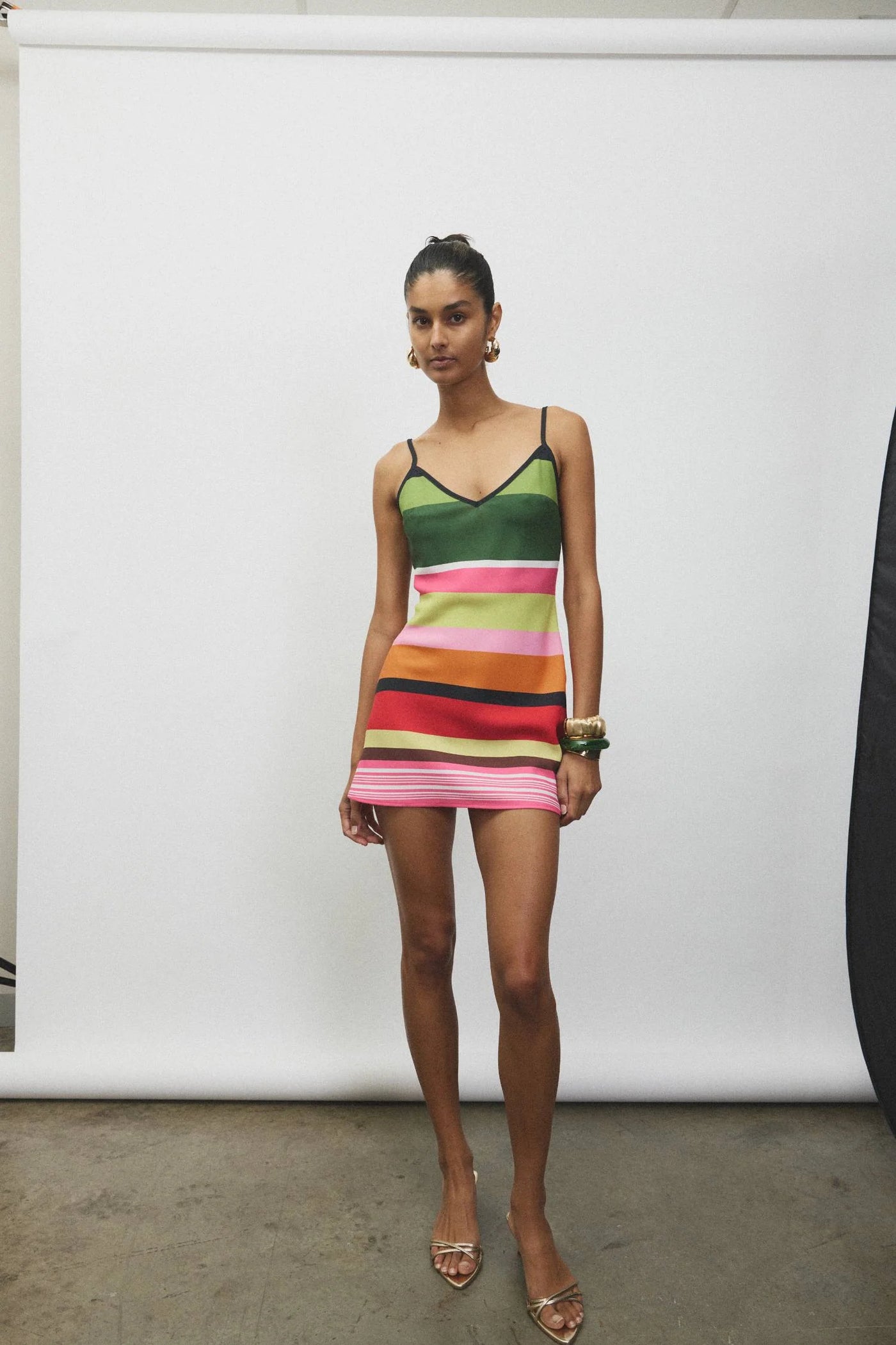 BIAS MINI DRESS EMERALD STRIPE