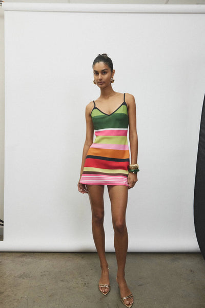 BIAS MINI DRESS EMERALD STRIPE