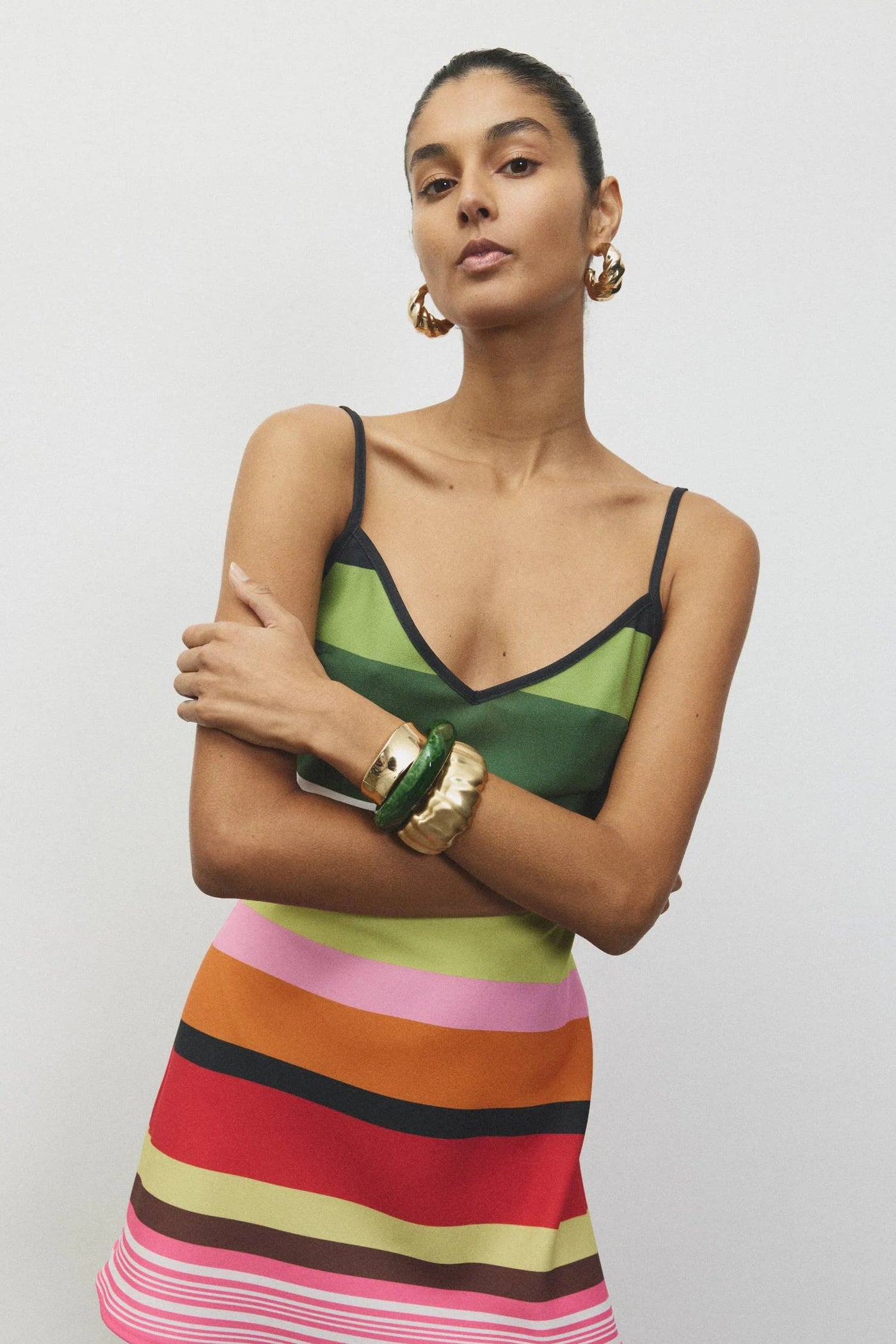 BIAS MINI DRESS EMERALD STRIPE