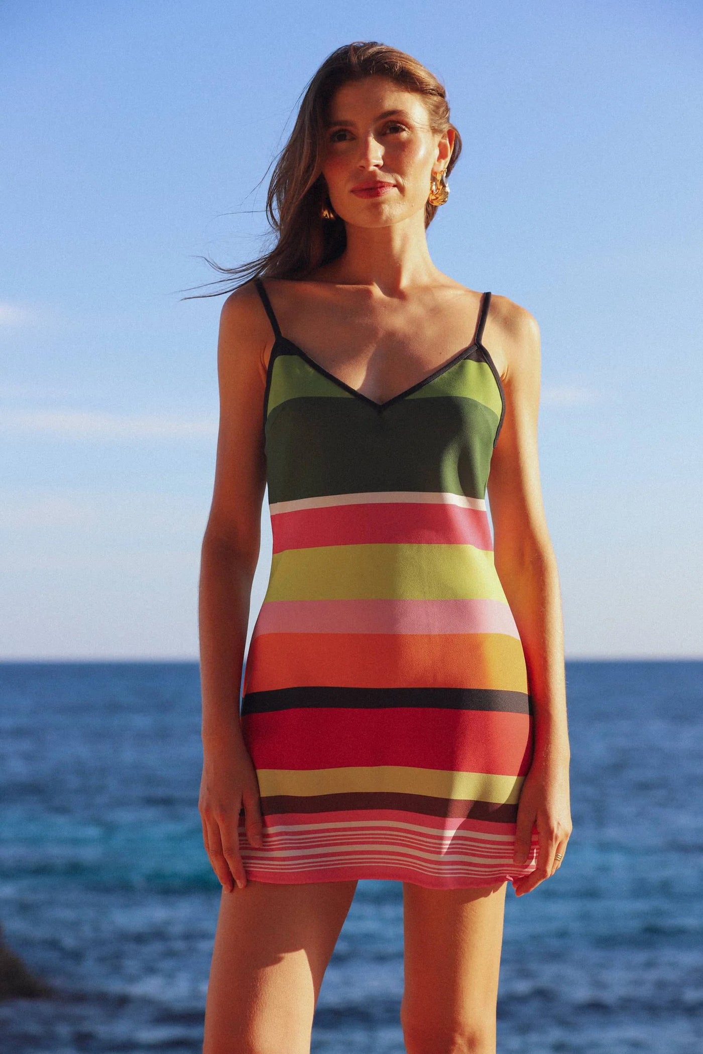 BIAS MINI DRESS EMERALD STRIPE