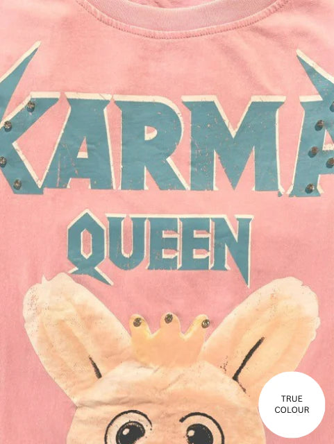 SABBI KARMA QUEEN TEE PINK ACID WASH