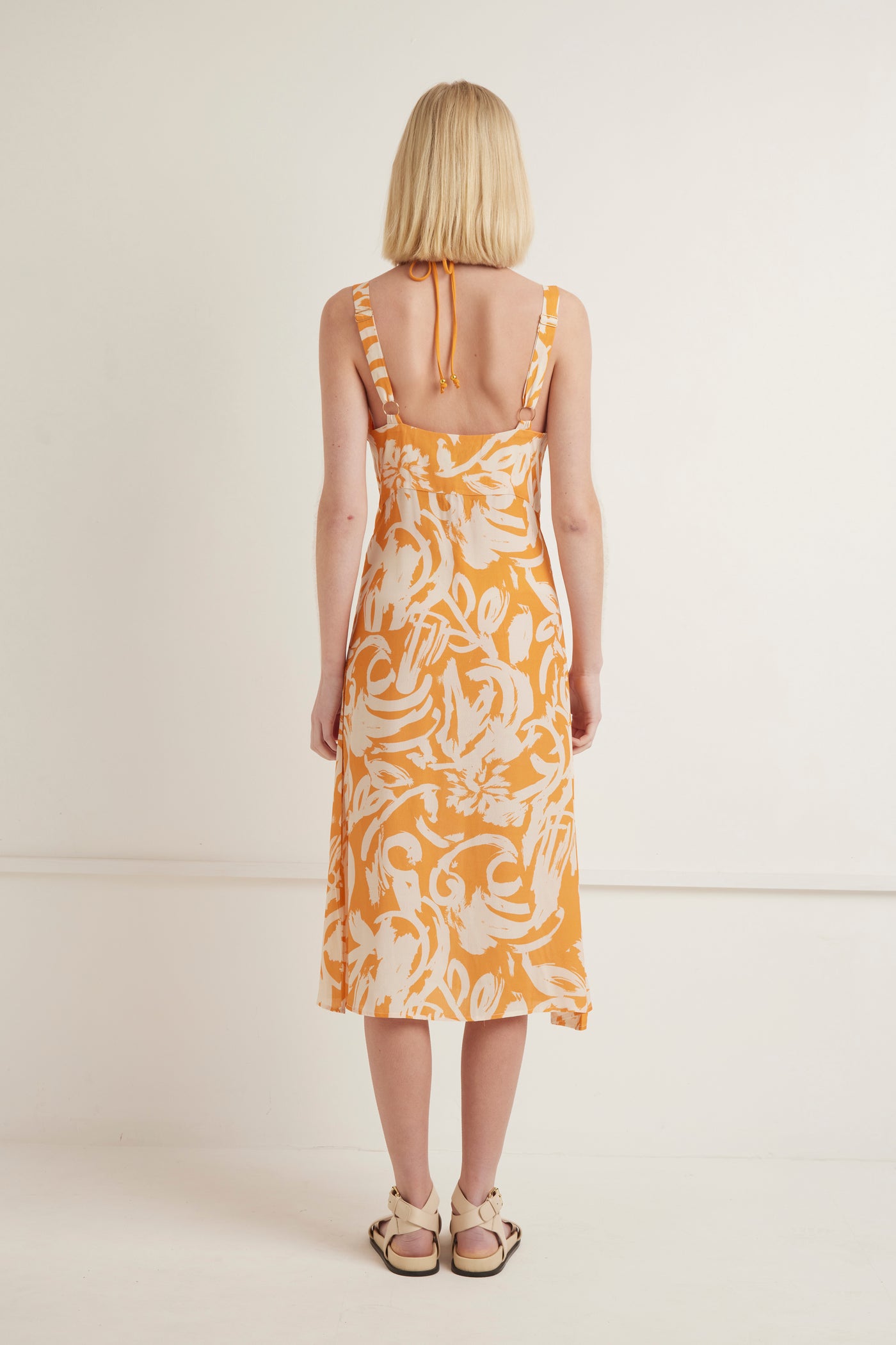 ZERAFIMA ELLA ABSTRACT SLIP YELLOW STRAP DRESSES SUMMER COLLECTION MIDI DRESS ABSTRACT 