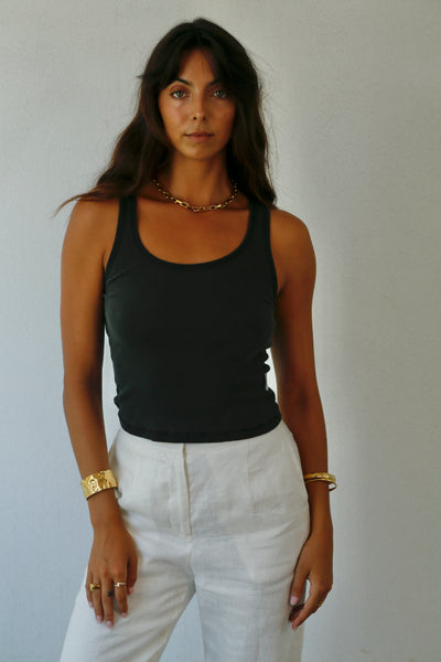 THE LAUNDRY ROOM ESSENTIALS RIB TANK BLACK SNOW | BABY LEMONADE STORE