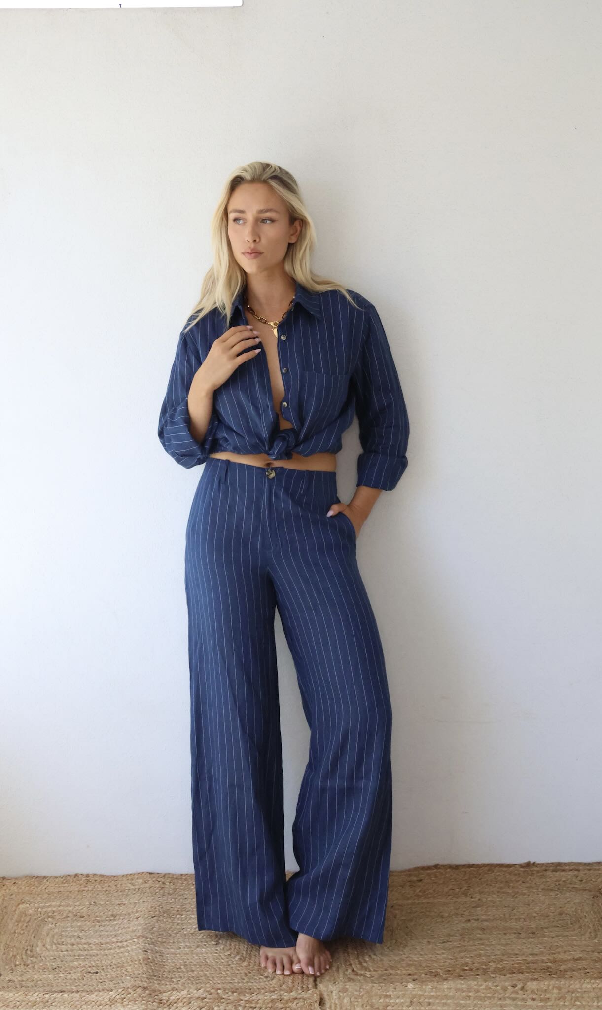 THE LINE BY BABY LEMONADE SLOAN LINEN  PANT NAVY STRIPE