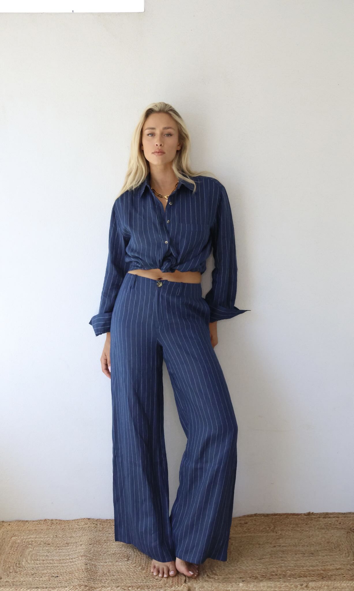 THE LINE BY BABY LEMONADE SLOAN LINEN  PANT NAVY STRIPE