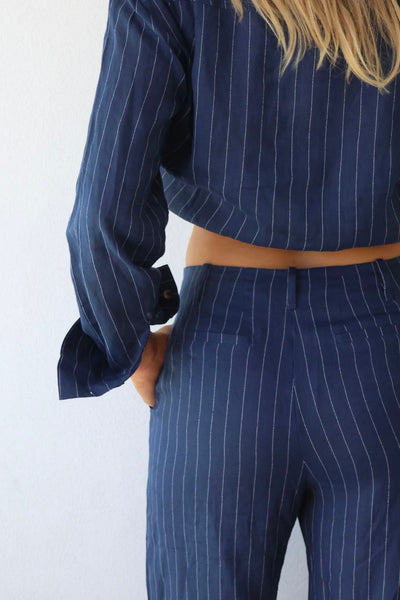THE LINE BY BABY LEMONADE SLOAN LINEN  PANT NAVY STRIPE