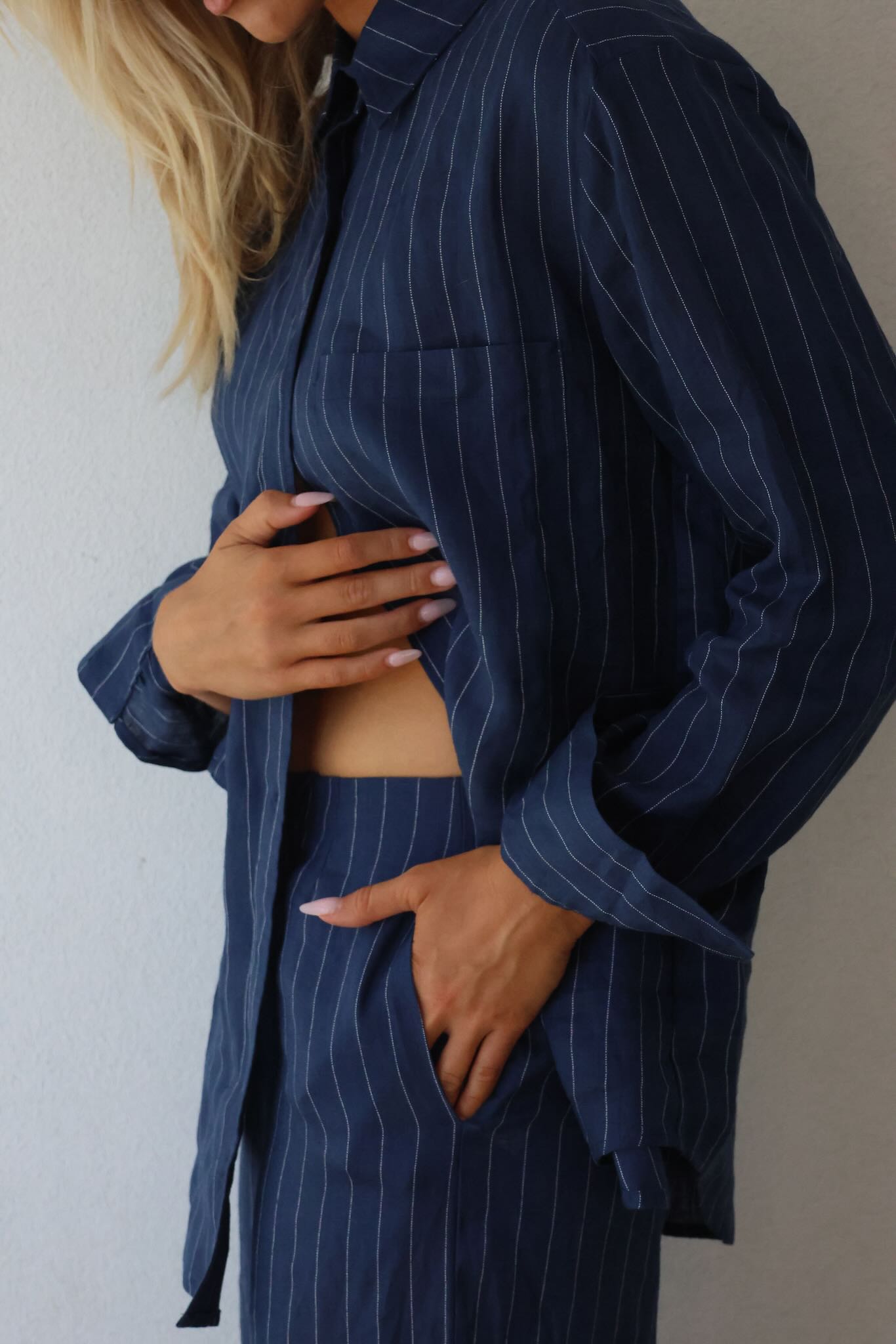 THE LINE BY BABY LEMONADE SLOAN LINEN  PANT NAVY STRIPE