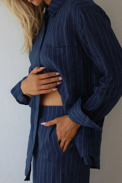 THE LINE BY BABY LEMONADE SLOAN LINEN  PANT NAVY STRIPE