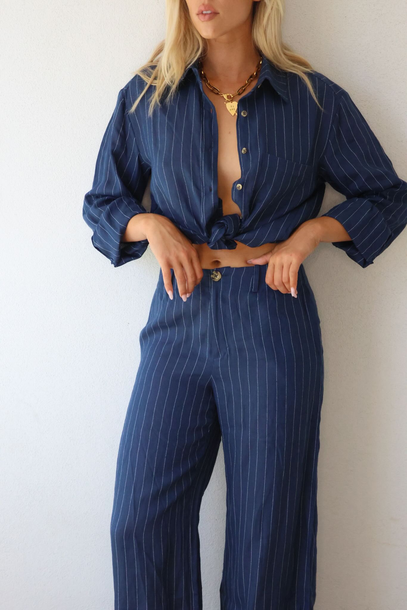THE LINE BY BABY LEMONADE SLOAN LINEN  PANT NAVY STRIPE