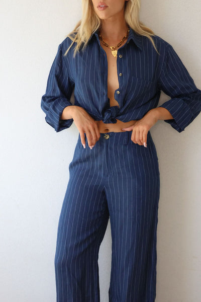 THE LINE BY BABY LEMONADE SLOAN LINEN  PANT NAVY STRIPE