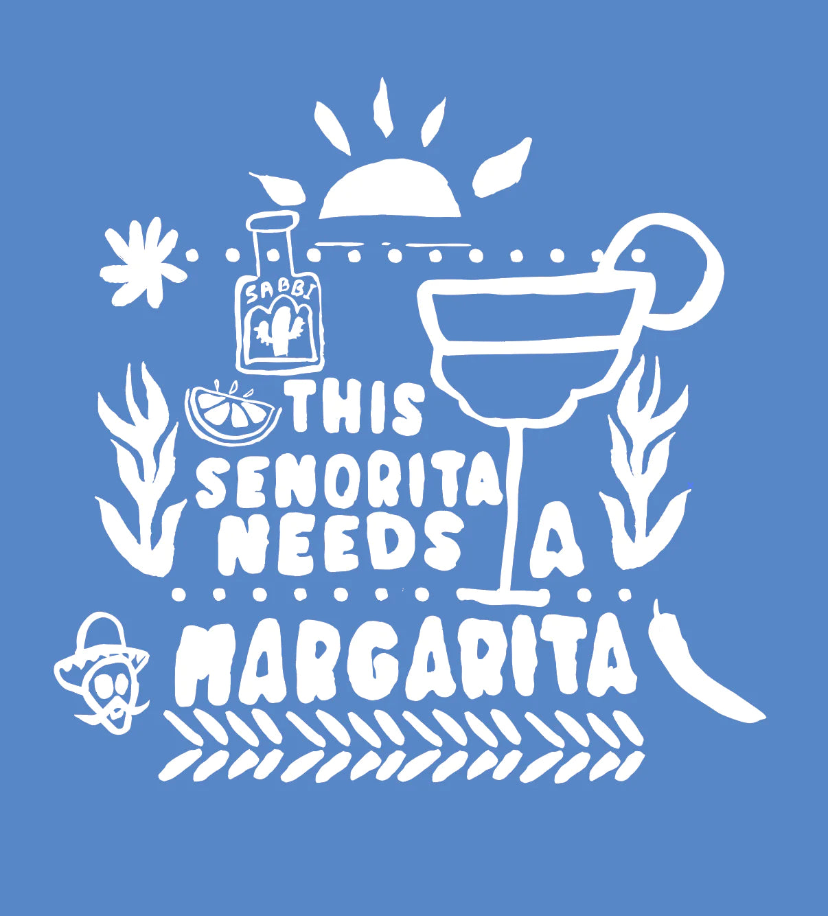 Sabbi the Patron margarita linen shirt it's thirsty work blue