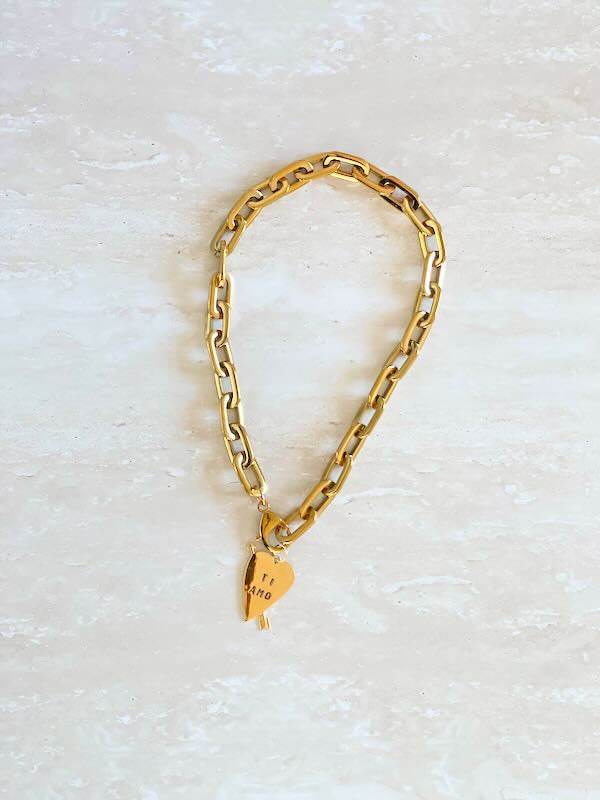 Ti Amo Chain Necklace by Nikki Ross in 18k gold-plated sterling silver with removable Ti Amo pendant on chunky 48cm 