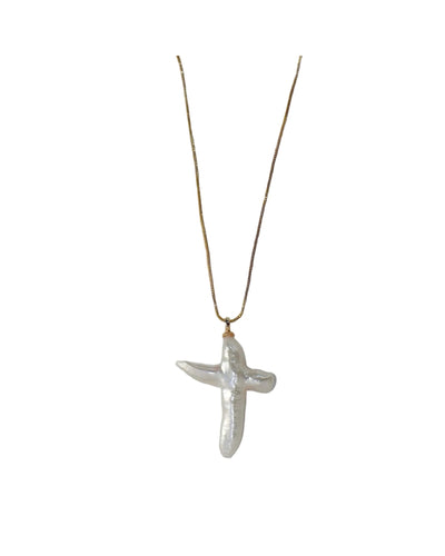 ZAYA COLLECTIVE LITA PEARL CROSS  NECKLACE  GOLD | BABY LEMONADE STORE